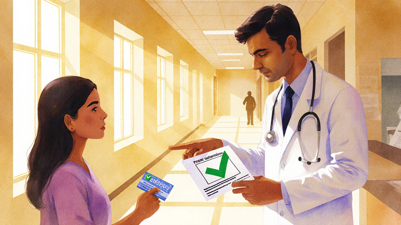 Patient and doctor reviewing a completed Zepbound prior‑authorization packet with a green checkmark.