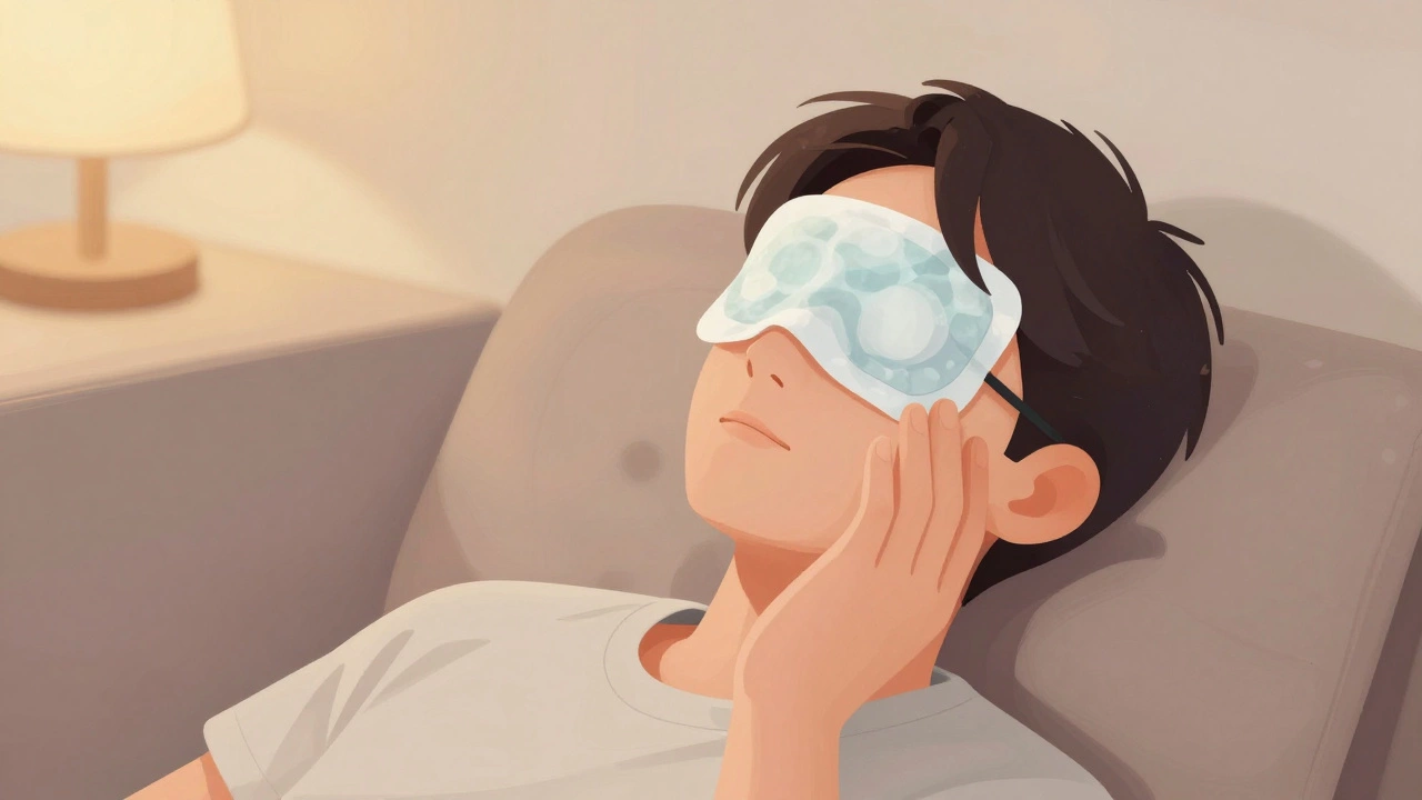 Patient resting with ice pack on cheek after surgery.