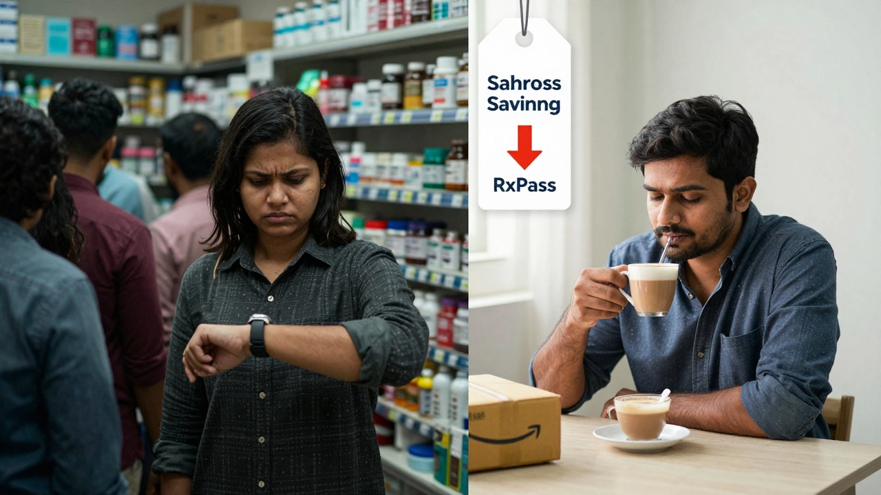 Comparison of stressful pharmacy line versus relaxing home delivery experience