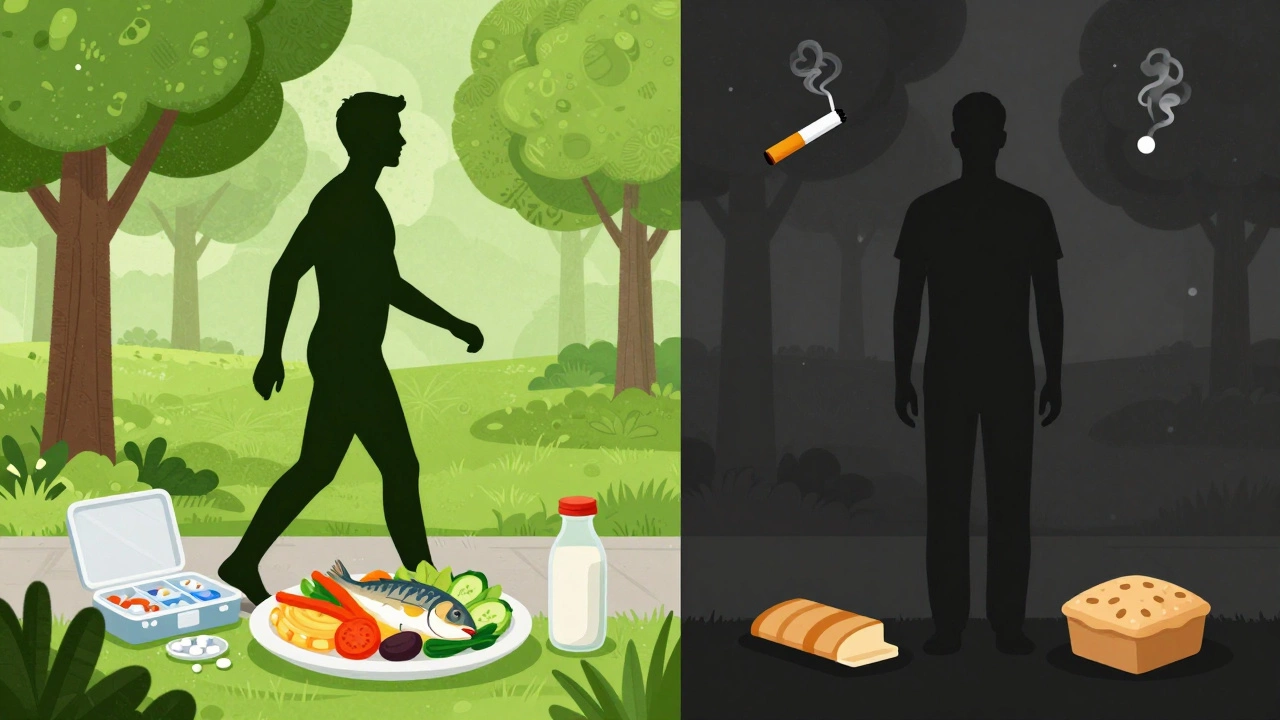 Illustration comparing healthy vs risky post-op lifestyles