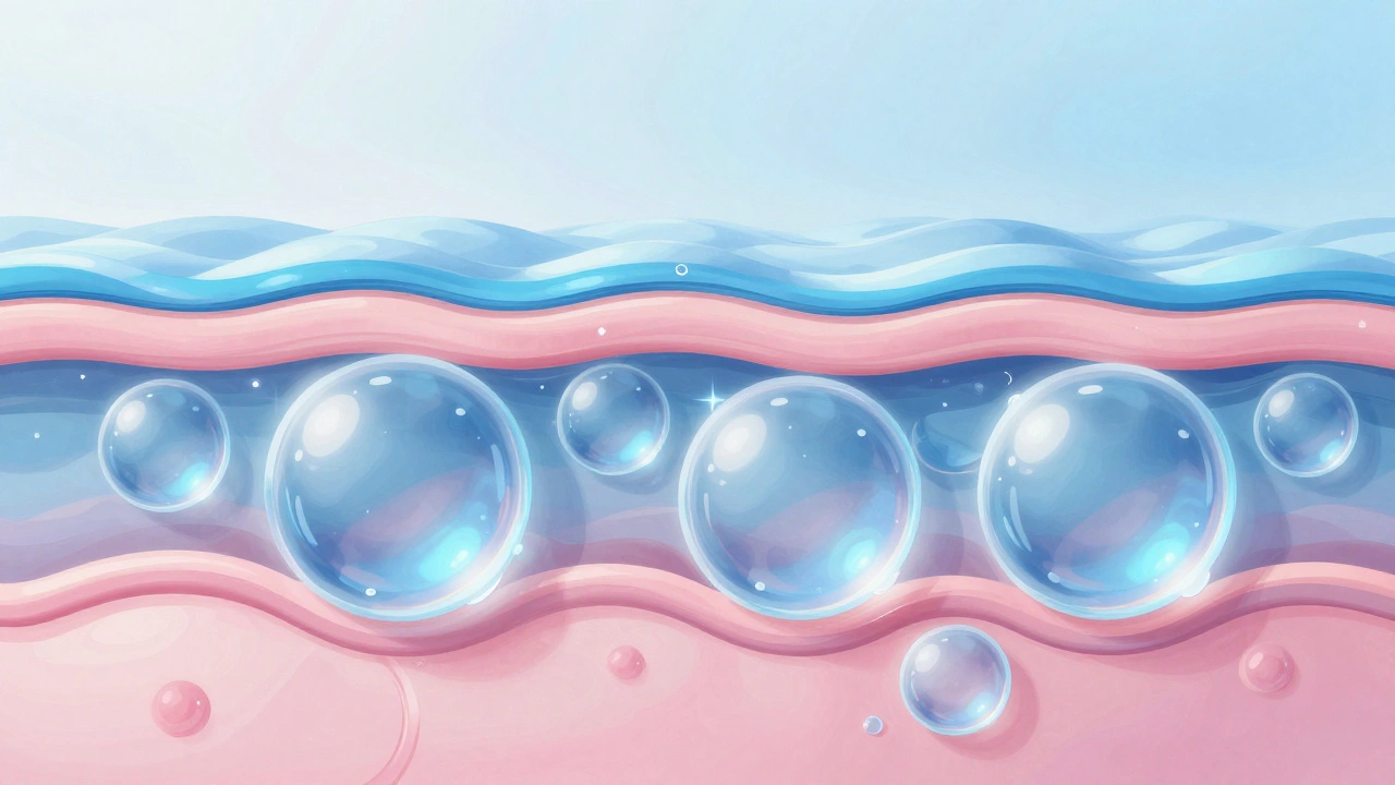 Illustration of hydrated skin cells absorbing moisture