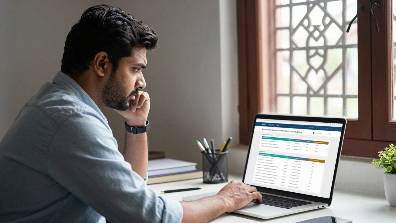 Person researching trusted pharmacy directories on laptop at home