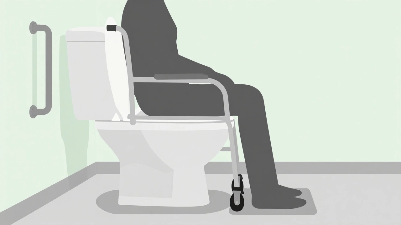 Commode chair providing stability over toilet for post-op knee recovery