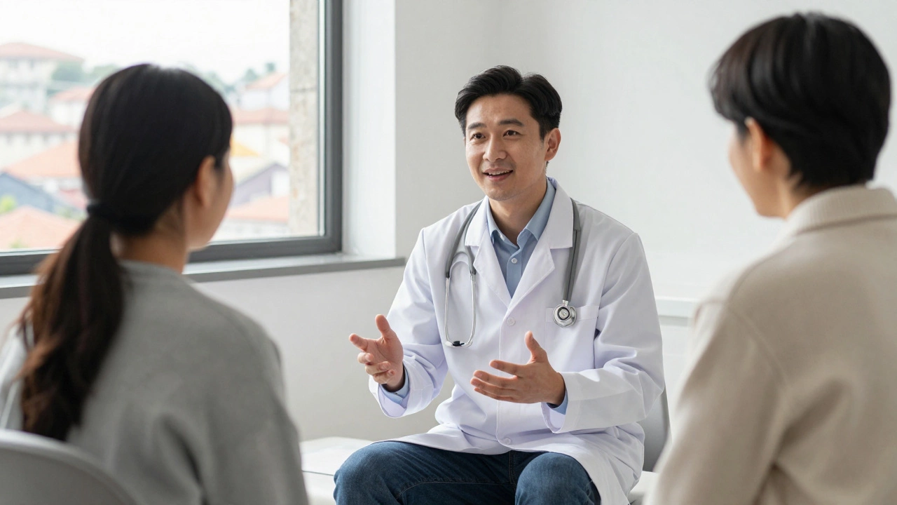 Doctor consulting with patient in a modern Portuguese clinic