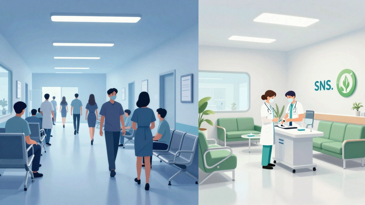 Visual comparison of public vs private hospital settings