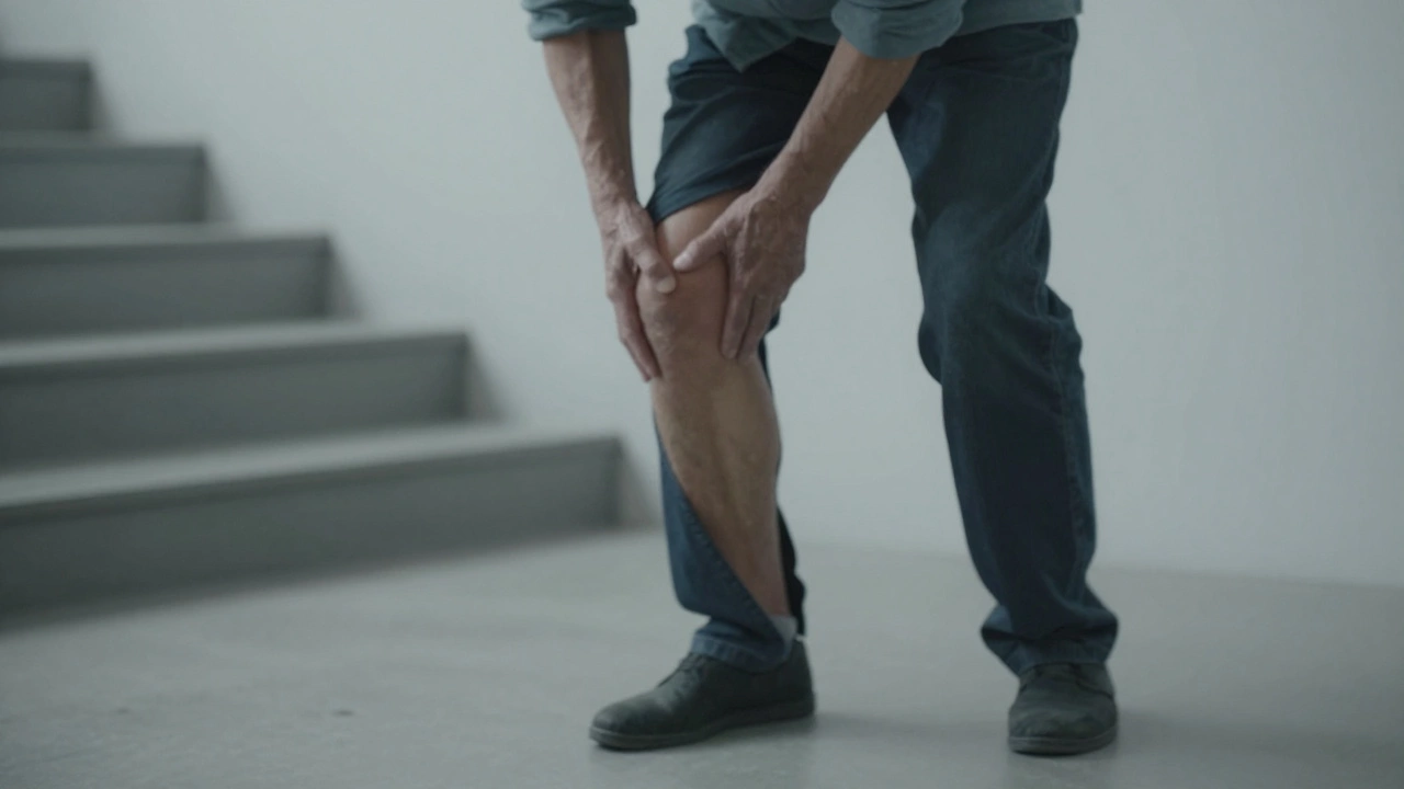 Elderly person struggling with balance due to knee pain