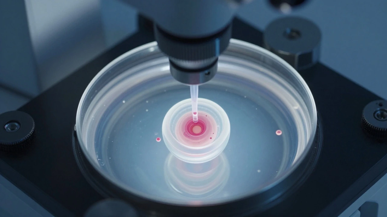 Microscopic view of embryo biopsy for genetic testing