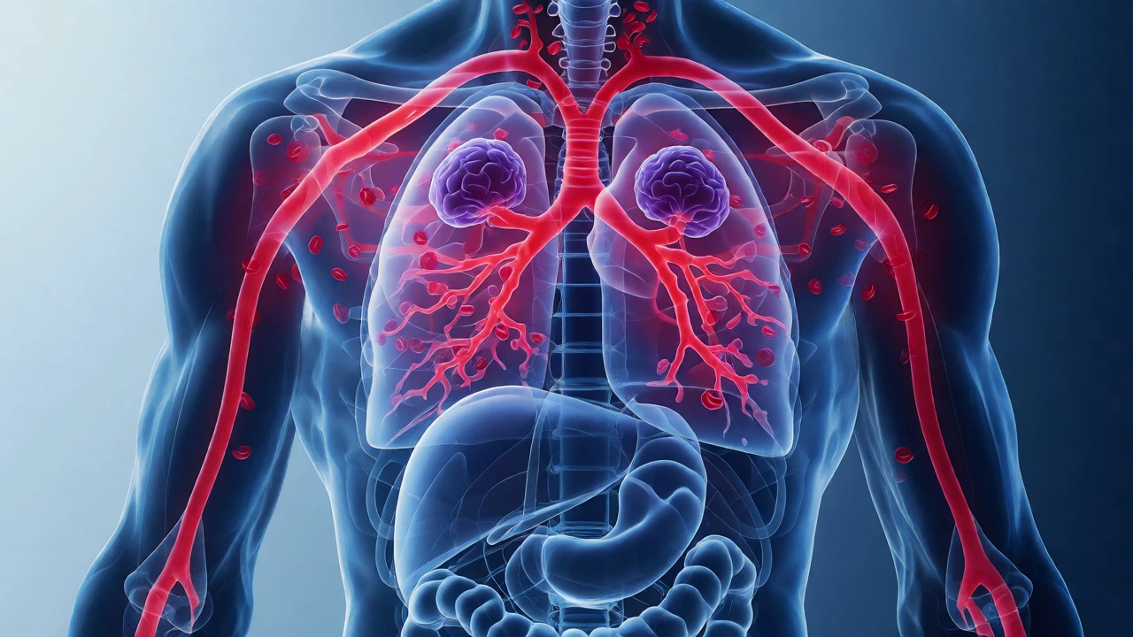 Conceptual art showing solid tumors separate from blood flow