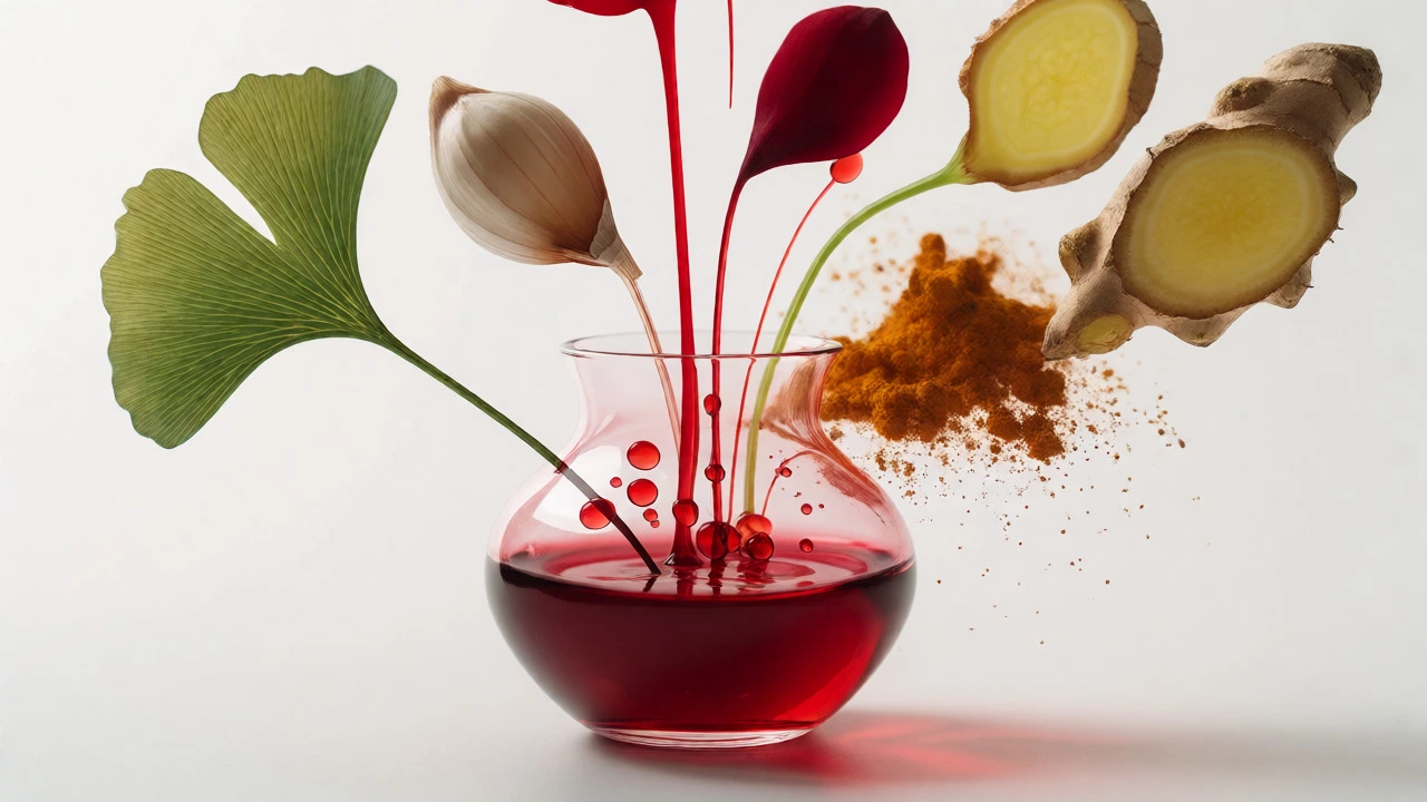 Herbs piercing a blood vessel symbolizing bleeding risks